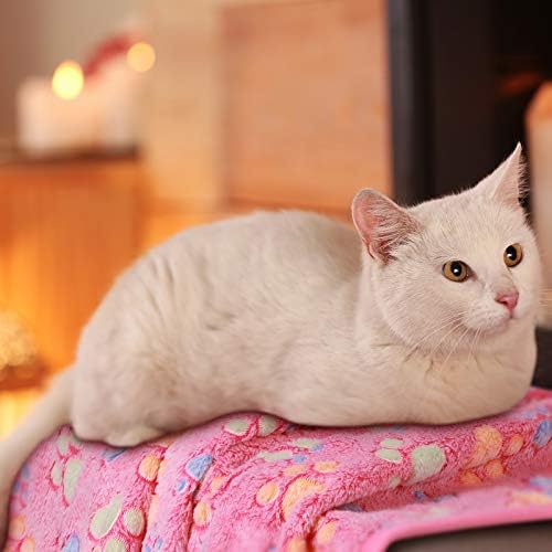 Tatuo 4 Pcs Dog Blanket Pet Puppy Blanket Puppy Teething Toys Paw Print Fleece Blanket for Pet Cat Soft Warm Sleep Mat Guinea Pig Cage Blanket(Small(24 x 16 Inch),White, Coffee, Pink, Purple)