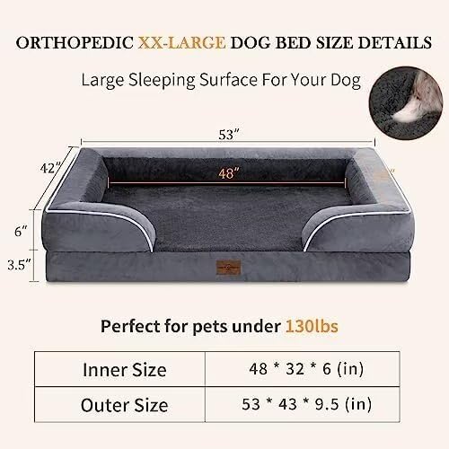 Cooling Dog Bed, Memory Foam Orthopedic Dog Bed for Giant Dogs, XXL Dog Bed for Extra Large Dogs, Waterproof Dog Bed with Bolster & Removable Cover(XX-Large,Leaden Grey)