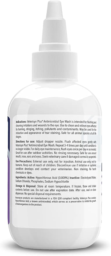 Vetericyn Plus Dog and Cat Eye Wash | Eye Drops for Dogs and Cats to Flush and Soothe Eye Irritations, Dog Tear Stain Cleaner, Safe for All Animals. 3 ounces