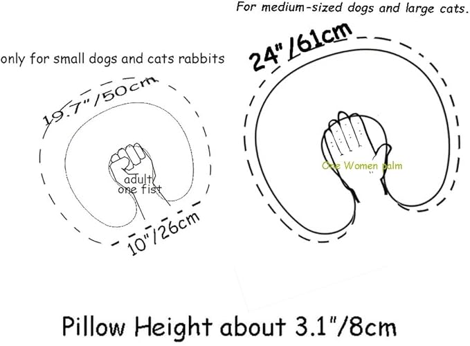 Cute Cooling Dog Bed Pillows, Half Donut U Shaped Pet Neck Pillow,Pet Neck Pillow for Upper Spine and Calming Support (Tropical Cat, Large for Pets Under 30lbs)