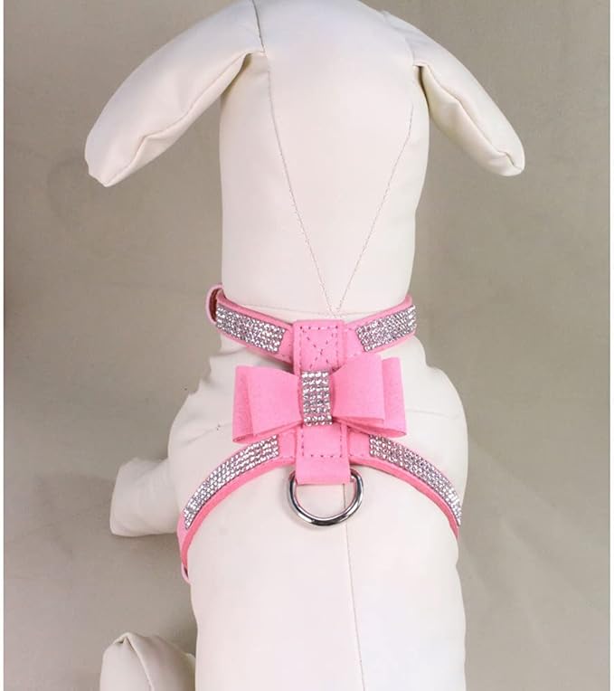 Weimostar Bow Tie Dog Harness Rhinestone Crystal Soft Bling Sparkly Diamond Jewel for XS Small Breed Girls Pet Cat Puppy Female Kitten Pink XS