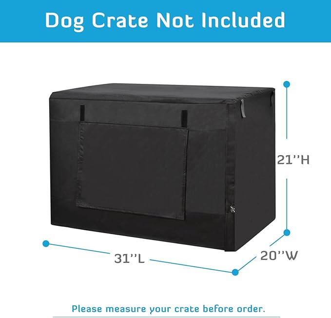 HONEST OUTFITTERS Dog Crate Cover,30 Inch Dog Kennel Cover for Medium and Large Dog, Heavy Duty Oxford Fabric,with Double Door, Pockets and Mesh Window (31L x 20W x 21H, Black)