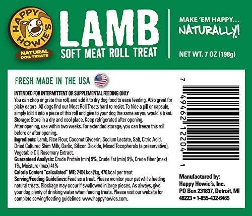 Happy Howie's Soft Meat Roll Treat - Soft Dog Food Rolls, High Protein, Natural Ingredients, for All Dogs, Made in USA - Lamb, 7 Oz (Pack of 1)