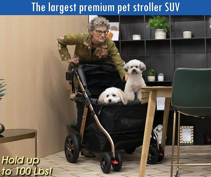 HPZ Pet Rover Titan-HD Premium Super-Sized Dog/Cat/Pet Stroller SUV Travel Carriage/w Access Ramp/100Lbs Capacity/Pumpless Rubber Wheels/Aluminum Frame for Small, Med, Large, XL Pets (Green Camo)