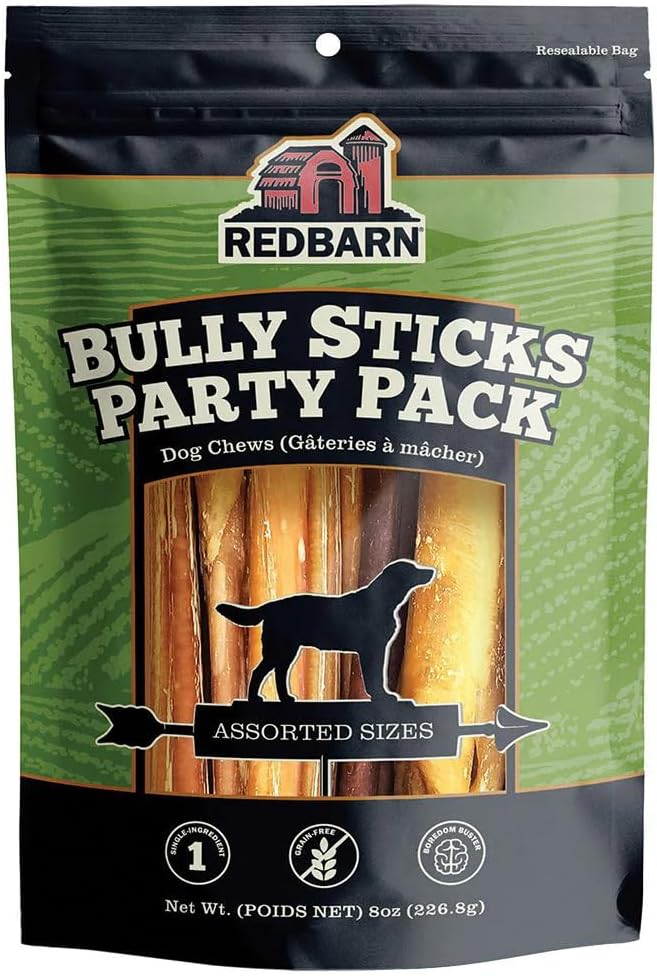 Redbarn Pet Products All Natural 5-8" Bully Sticks for Small & Large Dogs - Healthy Long Lasting Chews Variety Party Pack - 100% Beef Single Ingredient Low Odor Rawhide Free Dental Treats - 8 oz Bag