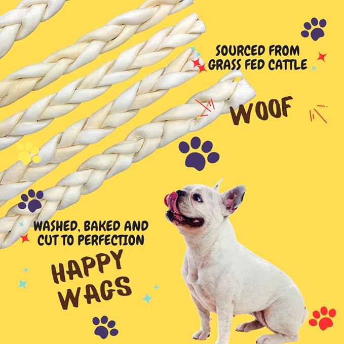 Woofley's 12" Buffalo Beef Cheek Braids - (5 Count)- Beef Cheek Dog Chews - No Hide Bones for Dogs