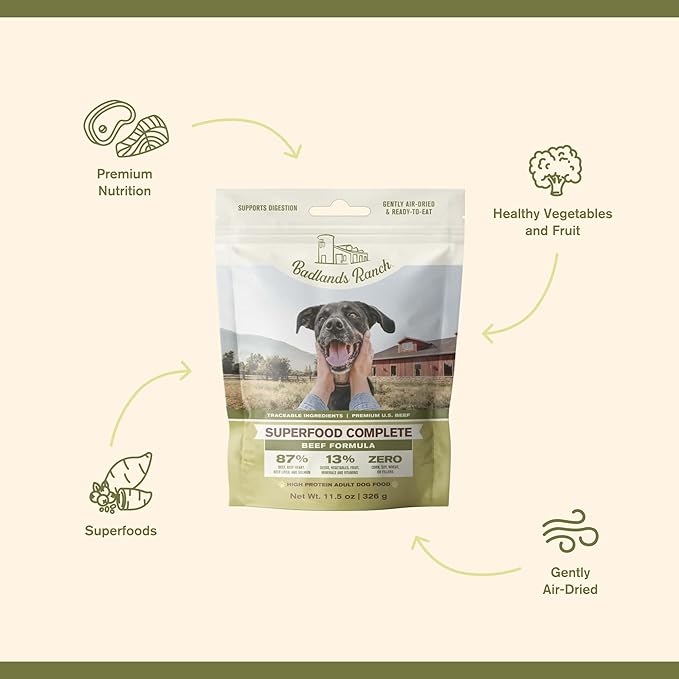 Superfood Complete, Air-Dried Adult Dog Food - High Protein, Zero Fillers, Superfood Nutrition by Katherine Heigl (11.5 oz., Beef Formula)