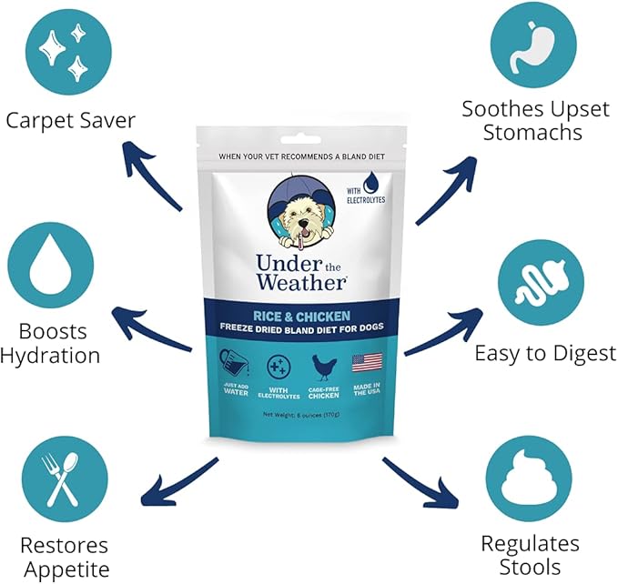 Under the Weather Bland Diet for Dogs | Easy to Digest for Sick Dogs | Always Be Ready | Contains Electrolytes - All Natural Freeze Dried 100% Human Grade Meats | 6 Pack - Chicken, Rice - 6oz