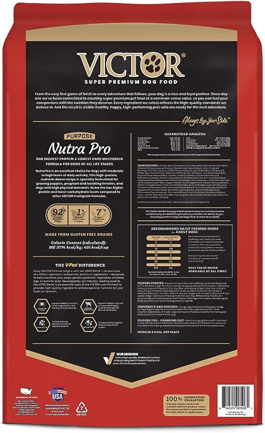 Victor Super Premium Dog Food – Purpose - Nutra Pro – Gluten Free, High Protein Low Carb Dry Dog Food for Active Dogs of All Ages – Ideal for Sporting Dogs, Pregnant or Nursing Dogs & Puppies, 40lbs
