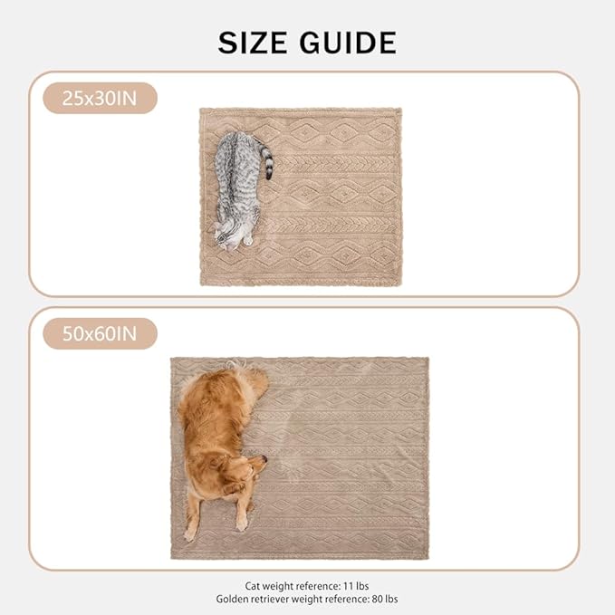 Qeils Jacquard Dog Blankets for Small Dogs, Cozy Calming Blanket for Indoor Cats, 280GSM Coral Fleece Plush Fluffy Throw Blanket, Taupe Boho, 25x30IN