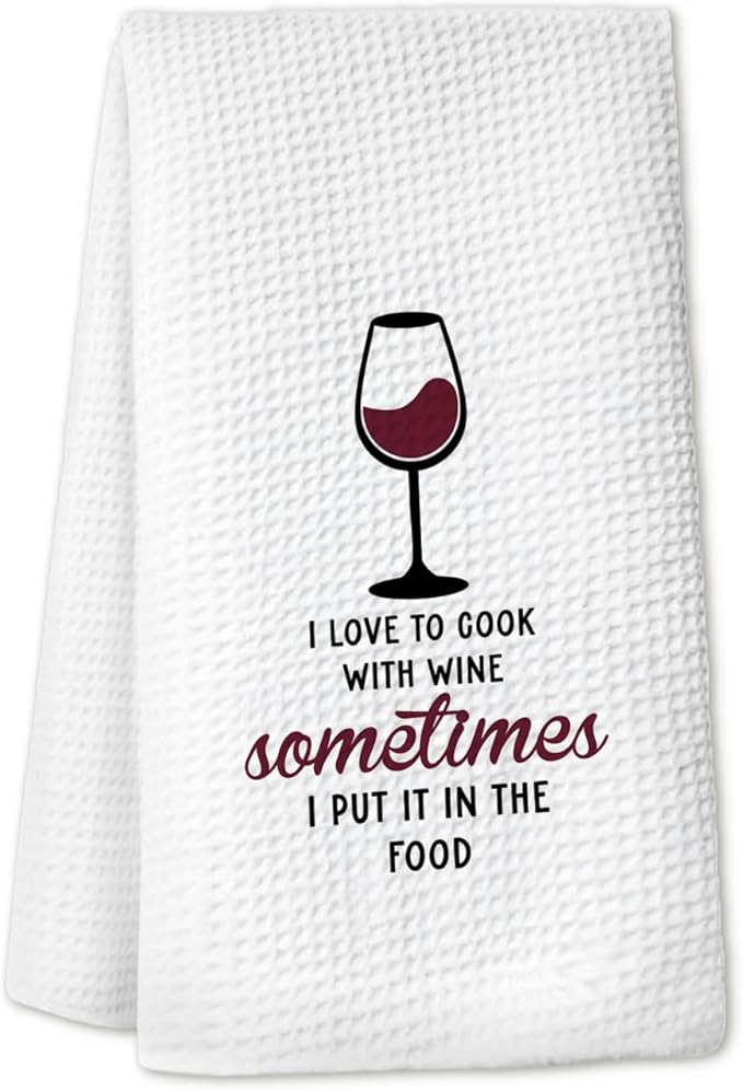 Red Wine Kitchen Towels, Gifts for Wines Lovers Women Dish Hand Towels for Kitchen Bar Cart, I Love to Cook with Wine Sometimes Decorative Bar Towels for Bartender, 16x34 Inch