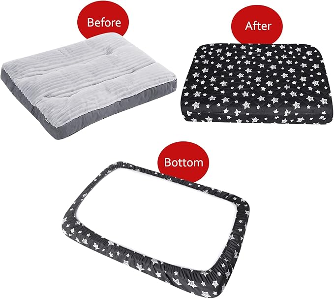 Dog Bed Covers Replacement Washable Pet Hair Easy to Remove, Waterproof Dog Bed Covers Noiseless Quilted, Pet Bed Cover Lovely Black Star Print, Puppy Bed Cover 20x30 Inches, for Dog/Cat, Cover Only