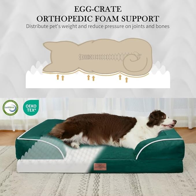 Orthopedic Dog Bed Waterproof, XXL Dog Beds for Oversized Dogs, Washable Dog Sofa Bed with Removable Cover & Non-Slip Bottom(XX-Large,Emerald)