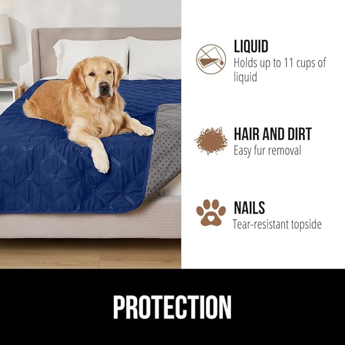 Gorilla Grip 100% Waterproof Dog Blanket, Pet Friendly Sofa Throw Essential for Small Pets, Dogs, Cats, Tear and Slip Resistant Leakproof Couch Cushion Cover for Indoor Furniture, 40x50 Navy