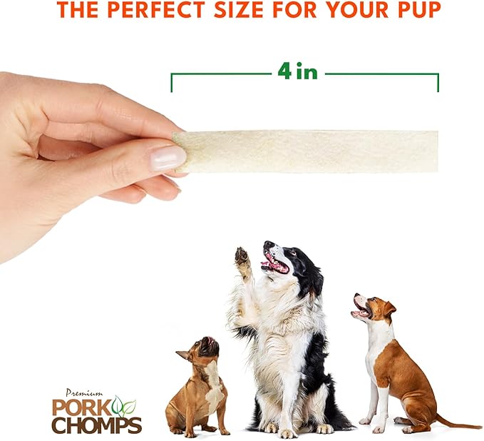 Pork Chomps Baked Pork Skin Dog Chews, 4-inch strips, 10oz Bag