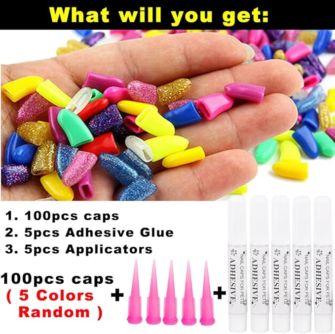 VICTHY 100pcs Dog Nail Caps, Claw Covers With Glue and Applicators (XL)
