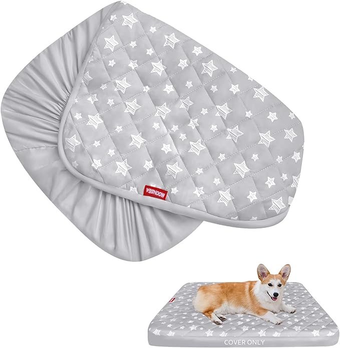 Dog Bed Covers Replacement Washable Pet Hair Easy to Remove, Waterproof Dog Bed Covers Noiseless Quilted, Pet Bed Cover Lovely Grey Star Print, Puppy Bed Cover 30x20 Inches, for Dog/Cat, Cover Only