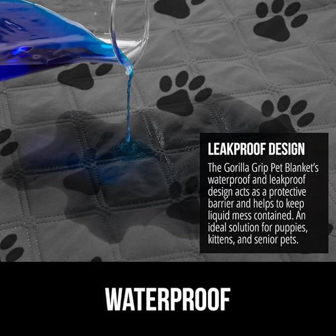 Gorilla Grip 100% Waterproof Dog Blanket, Pet Friendly Sofa Throw Essential for Small Pets, Dogs, Cats, Tear and Slip Resistant Leakproof Couch Cushion Cover for Indoor Furniture, 40x50 Paw