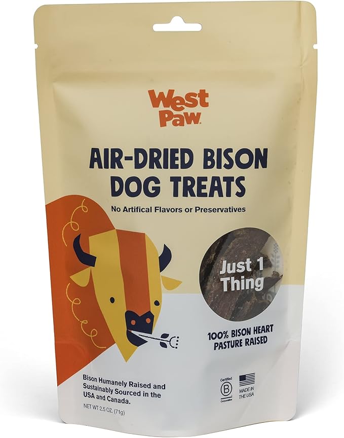 WEST PAW Air Dried Bison Heart Dog Treats – Farm Fresh Bison Heart Snacks for Dogs – Wholesome Canine Treat – Vitamins, Minerals, Proteins – One-Ingredient Treat – 2.5 Oz. (1 Pack)
