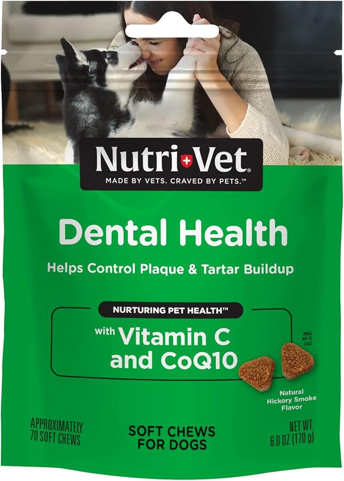 Nutri-Vet Dental Health Soft Chews for Dogs - Helps Control Plaque and Tartar Buildup - Natural Hickory Smoke Flavor - 70 Count - 6 oz