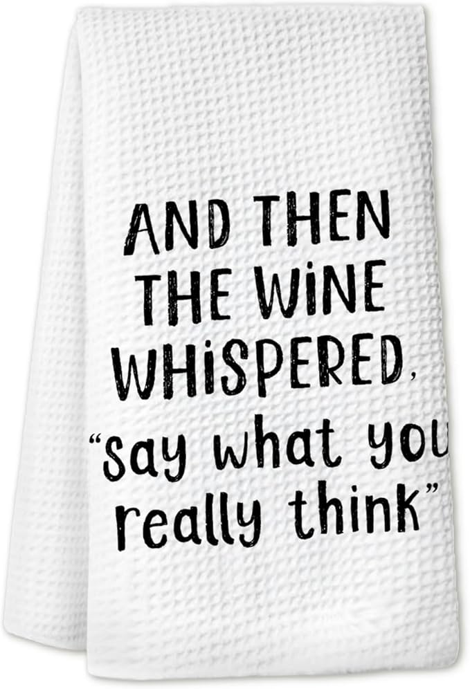 Funny Wine Kitchen Towels, Gifts for Wines Lovers Women Dish Hand Towels for Kitchen Bar Cart, and Then The Wine Whispered Decorative Bar Towels for Bartender, 16x34 Inch