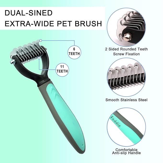 Pet Deshedding Brush Set, Undercoat Rake for Dogs & Cats - Double Sided Brush for Shedding and Dematting Comb Grooming Tool kit - Nail Clippers & Nail File Kit (4Pack)