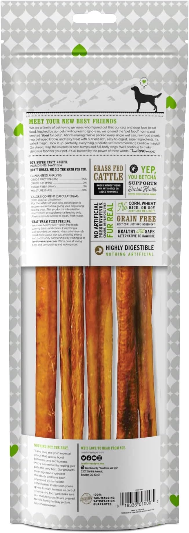 I and love and you No Stink Free Ranger Bully Stix - Beef - Rawhide Alternative, Single Ingredient, Free Range Grass Fed Beef, 12in, 5ct
