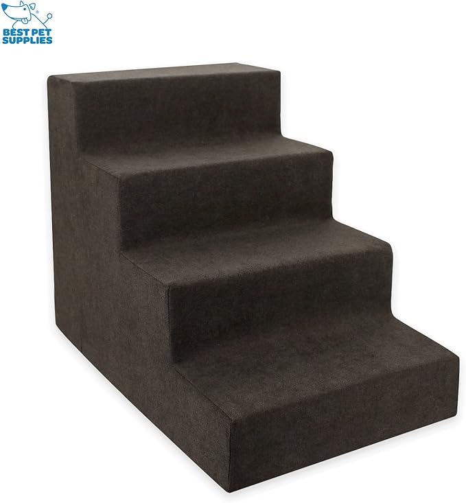 Best Pet Supplies Dog Stairs for Small Dogs & Cats, Foam Pet Steps Portable Ramp for Couch Sofa and High Bed Non-Slip Balanced Indoor Step Support, Paw Safe No Assembly - Dark Brown, 4-Step
