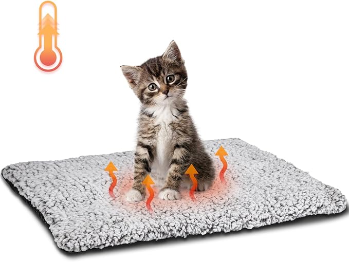 Nobleza Self Warming Cat Bed, Super Soft Thermal Dog Crate Bed Mat for Sleeping, Washable Anti-Slip Self Heating Pet Kennel Pad for Small Medium Cats Dogs Indoor Outdoor (LightGray, S)