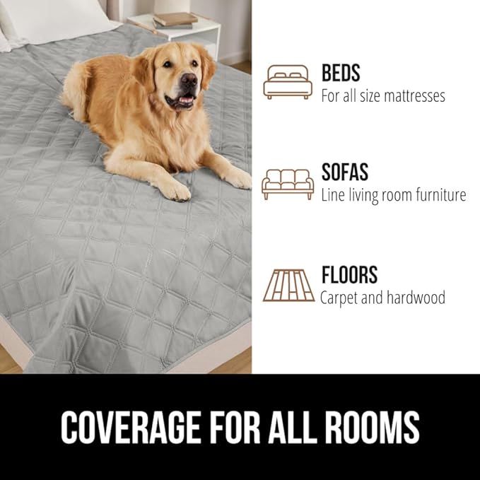 Gorilla Grip 100% Waterproof Dog Blanket, Pet Friendly Sofa Throw Essential for Small Pets, Dogs, Cats, Tear and Slip Resistant Leakproof Couch Cushion Cover for Indoor Furniture, 40x50 Lt Gray