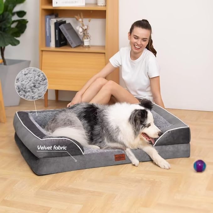 Cooling Dog Bed, Orthopedic Memory Foam Dog Bed for Giant Dogs, XXL Dog Bed for Extra Large Dogs, Waterproof Dog Bed with Bolster & Removable Cover(XX-Large,Silver Grey)