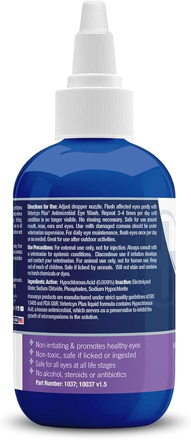 Vetericyn Plus Dog and Cat Eye Wash | Eye Drops for Dogs and Cats to Flush and Soothe Eye Irritations, Dog Tear Stain Cleaner, Safe for All Animals. 3 ounces