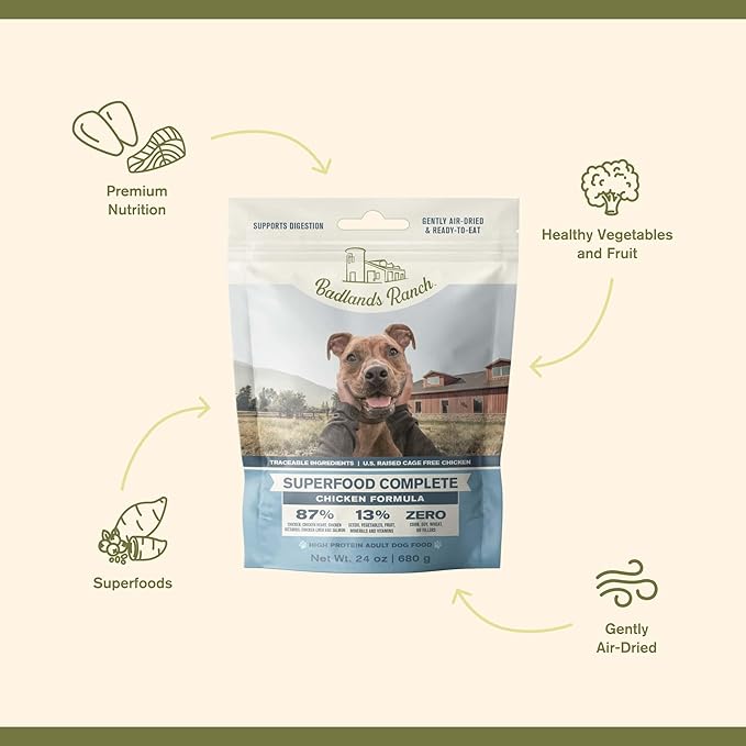 Superfood Complete, Air-Dried Adult Dog Food - High Protein, Zero Fillers, Superfood Nutrition by Katherine Heigl (11.5 oz., Premium Chicken)