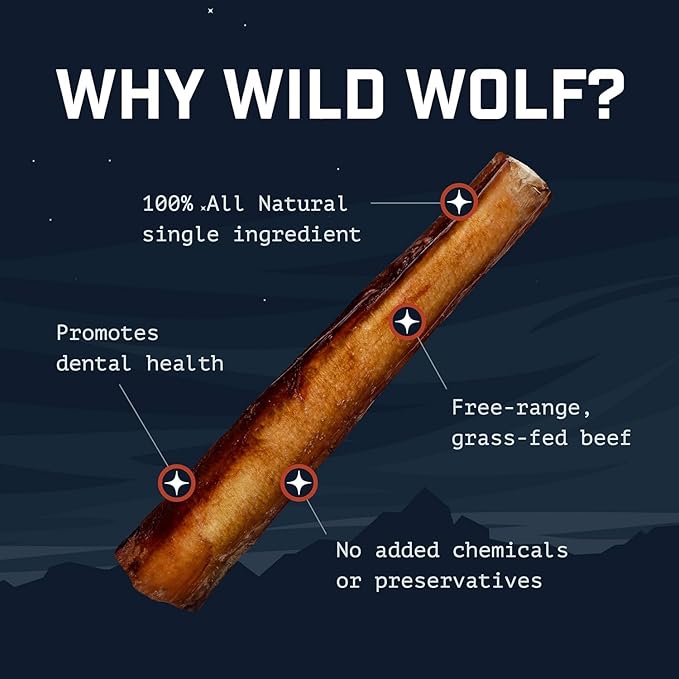 Wild Wolf 6-inch Angus Bully Sticks (8 Ounces) Healthy, All-Natural, Long-Lasting Dog Chew Bones - Odor-Free - Mixed Thickness