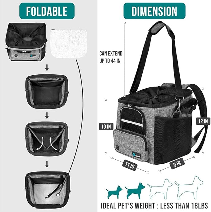 PetAmi Dog Bike Basket, Soft-Sided Ventilated Dog Bike Carrier Backpack, Dog Pet Bicycle Basket for Bike Handlebar, Small Medium Puppy Cat Kitten Car Booster Seat with Safety Strap