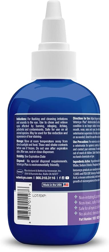 Vetericyn Plus Dog and Cat Eye Wash | Eye Drops for Dogs and Cats to Flush and Soothe Eye Irritations, Dog Tear Stain Cleaner, Safe for All Animals. 3 ounces