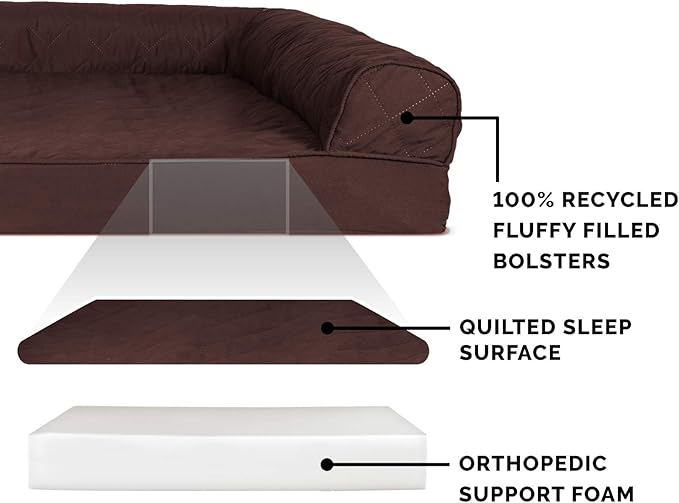 Furhaven Orthopedic Dog Bed for Large Dogs w/ Removable Bolsters & Washable Cover, For Dogs Up to 125 lbs - Quilted Sofa - Coffee, Jumbo Plus/XXL