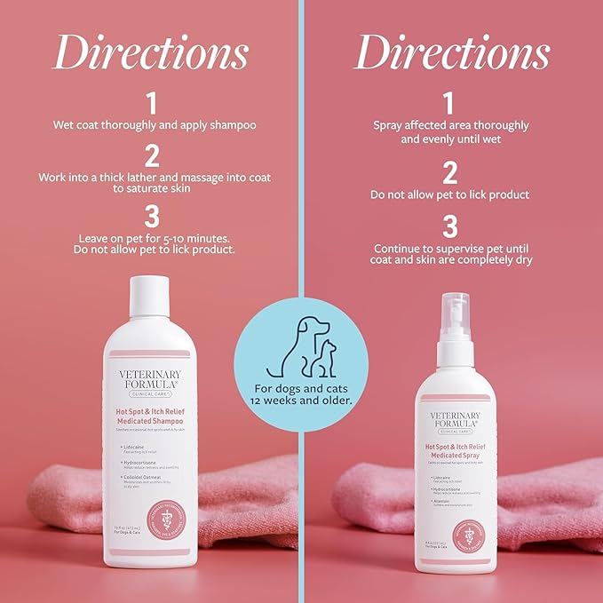 Veterinary Formula Clinical Care Hot Spot & Itch Relief Medicated Shampoo and Spray for Dogs and Cats - Bundle