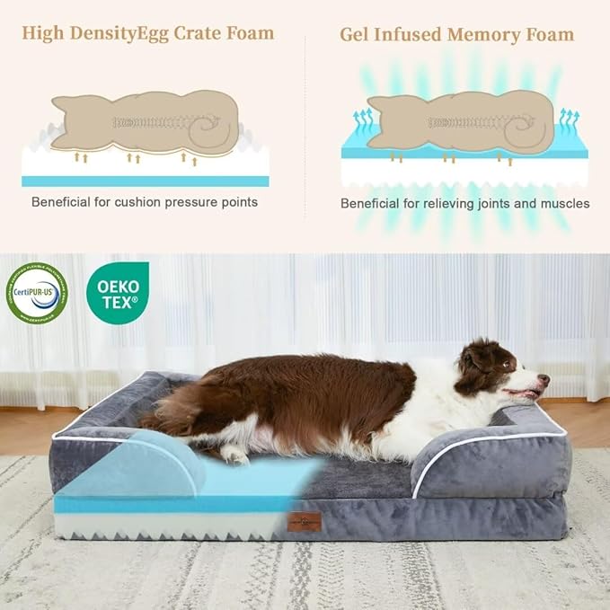 Cooling Dog Bed, Memory Foam Orthopedic Dog Bed for Giant Dogs, XXL Dog Bed for Extra Large Dogs, Waterproof Dog Bed with Bolster & Removable Cover(XX-Large,Leaden Grey)