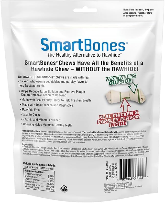 Smartbones SBD-00222 Rawhide-Free Dental Dog Chew, Vegetable & Chicken Dog Chew, Mini 24 Count
