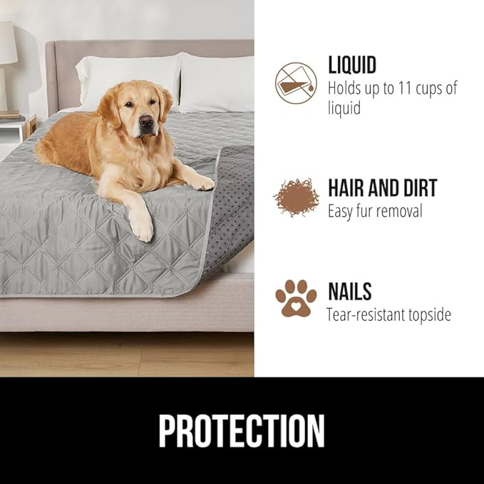 Gorilla Grip 100% Waterproof Dog Blanket, Pet Friendly Sofa Throw Essential for Small Pets, Dogs, Cats, Tear and Slip Resistant Leakproof Couch Cushion Cover for Indoor Furniture, 40x50 Lt Gray