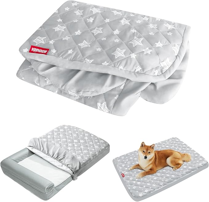 Dog Bed Covers Replacement Washable Pet Hair Easy to Remove, Waterproof Dog Bed Covers Noiseless Quilted, Pet Bed Cover Lovely Grey Star Print, Puppy Bed Cover 27x36 Inches, for Dog/Cat, Cover Only