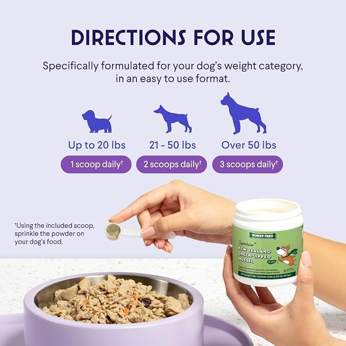 Premium Green Lipped Mussels for Dogs – Pure New Zealand Green Lipped Mussel Powder with Blue Lipped Mussels for Dogs – for Hip and Joint Flexibility, Mobility, Strength, Tendons and Muscles – 2.60oz