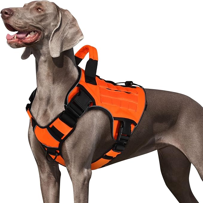WINGOIN Orange Tactical Dog Harness Vest for Large Dogs No Pull Adjustable Reflective K9 Military Dog Service Dog Harnesses with Handle for Walking, Hiking, Training(L)