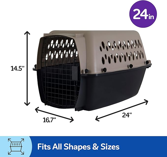 Petmate Vari Dog Kennel - Portable Crate for Pets 10-20 lbs - Airline-Friendly Pet Carrier - Durable Plastic Shell - For Home and Travel - Made in USA - 24 Inches - Taupe and Black
