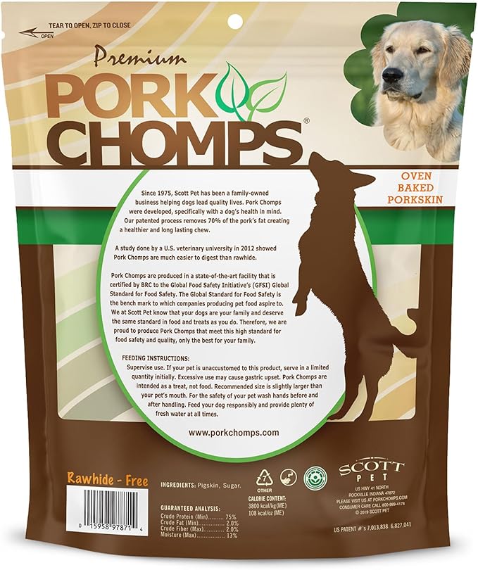 Pork Chomps Baked Pork Skin Dog Chews, 3-inch Chips, 12oz Bag (Pack of 2)