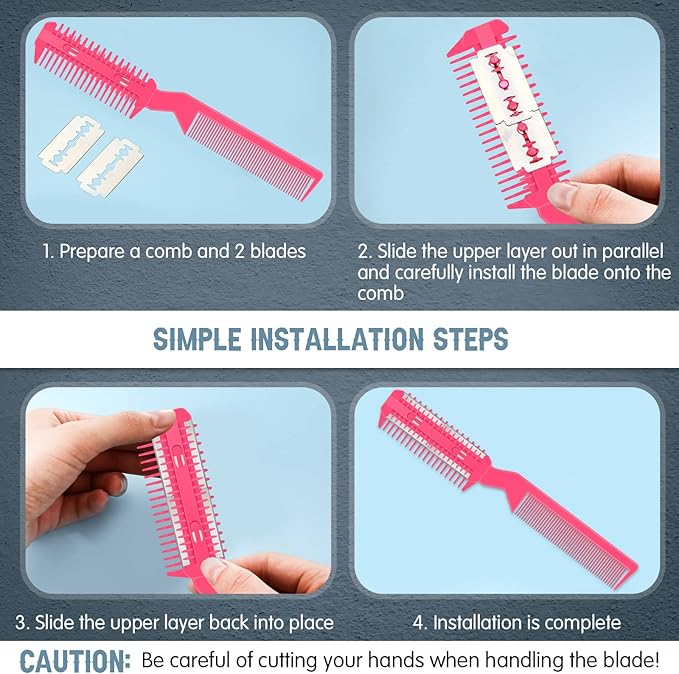Yinkin 5-Piece Razor Comb for Dogs & Cats, Pink, Plastic & Stainless Steel, Small to Medium Dogs, 25 Extra Blades, Manual, Grooming & Trimming