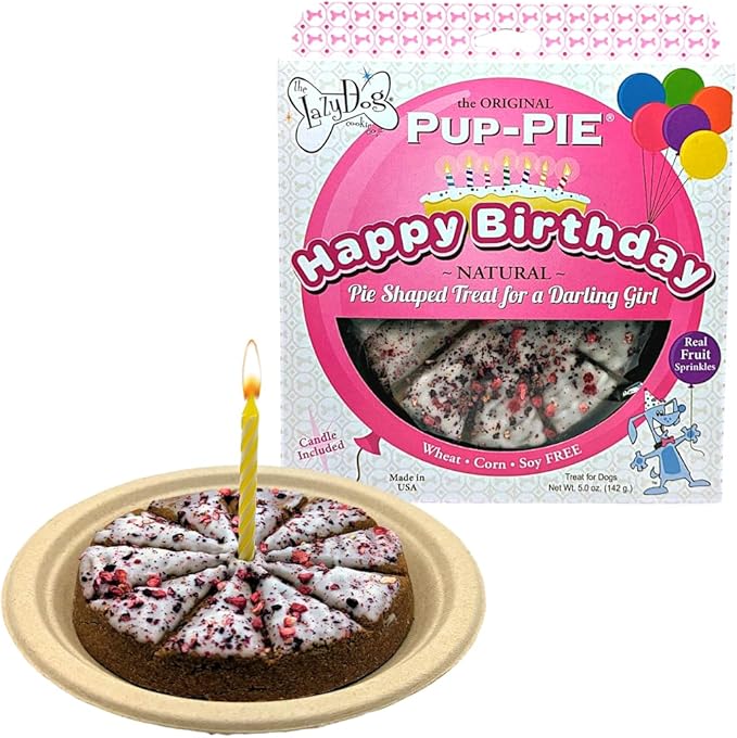 The Lazy Dog - Happy Birthday Pie Dog Treat for a Darling Girl, 6 in. 5 oz. A Great Treat for Your Special Friends Annual Celebration Day!