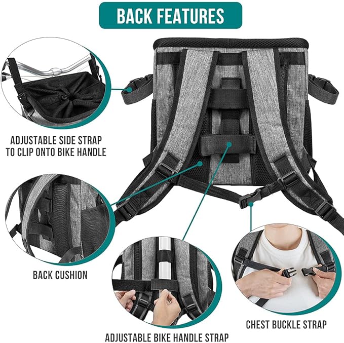 PetAmi Dog Bike Basket, Soft-Sided Ventilated Dog Bike Carrier Backpack, Dog Pet Bicycle Basket for Bike Handlebar, Small Medium Puppy Cat Kitten Car Booster Seat with Safety Strap