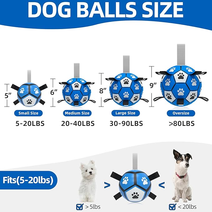 QDAN Dog Toys Soccer Ball - Durable Dog Balls for Small Dogs, Puppy Birthday Gifts, Dog Tug Toy with Strap for Tug of War (5 Inch)